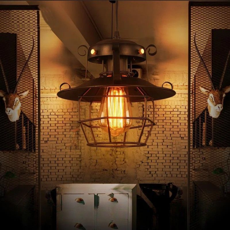 Lustre industriel noir - Newton
