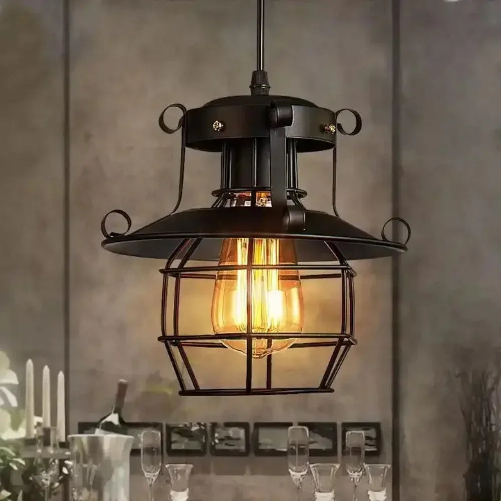 Lustre industriel noir - Newton