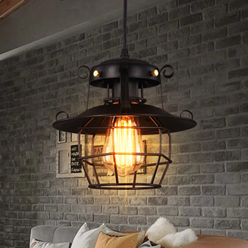 Lustre industriel noir - Newton