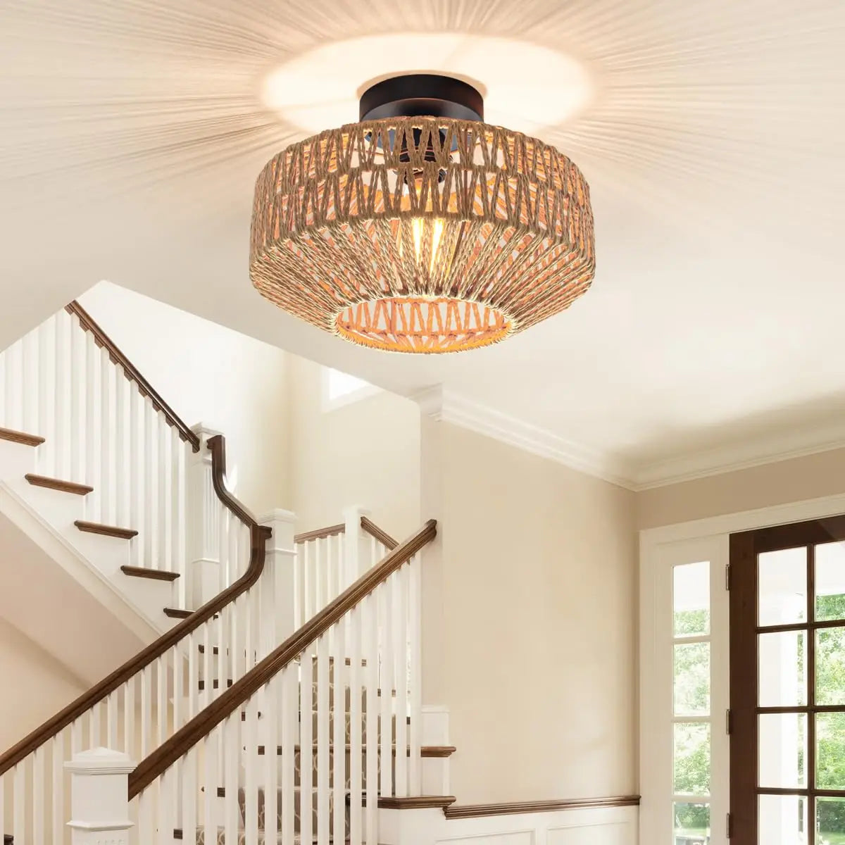 Luminaire plafonnier en rotin naturel - Elaos