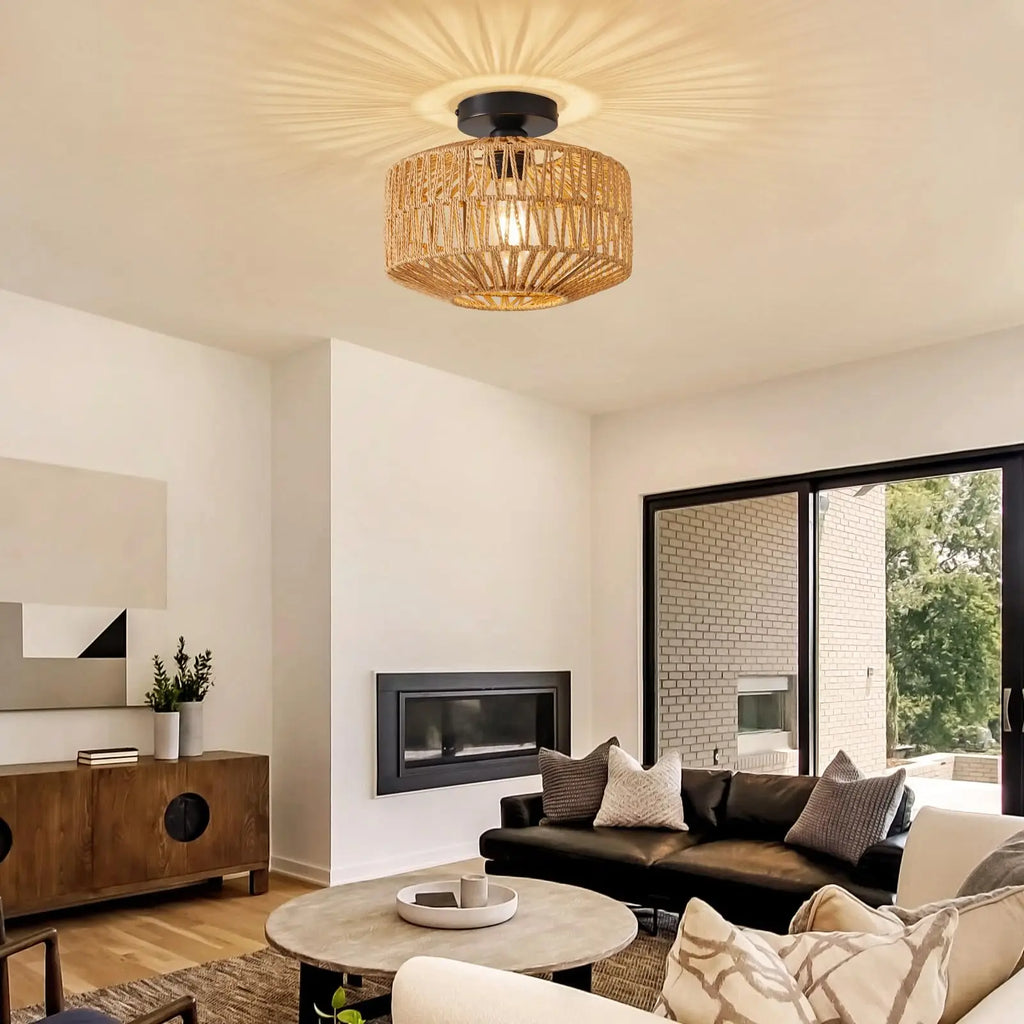 Luminaire plafonnier en rotin naturel - Elaos