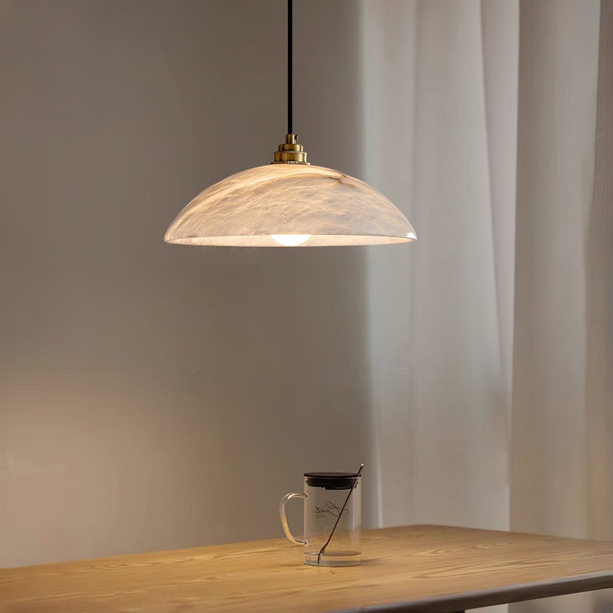 Delin Dome Pendant Light Alabaster &Brass - Neutralighting